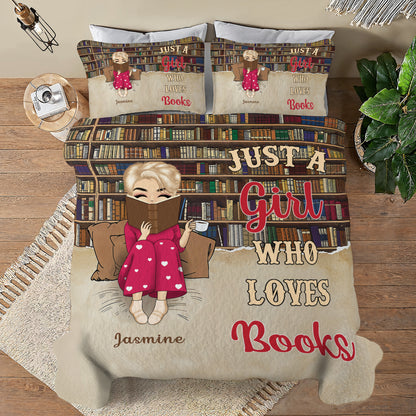 Shineful All Season Quilt 3-Piece Set Personalized Reading Chibi Just A Girl Who Loves Books