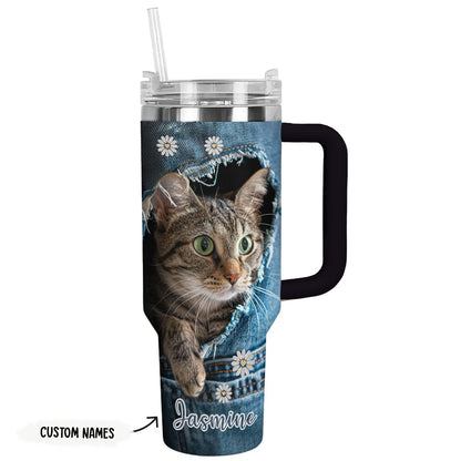 Shineful Tumbler Personalized Denim Cat Delight