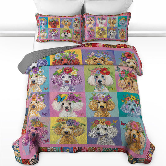 Shineful All Season Quilt 3-Piece Set Colorful Poodle