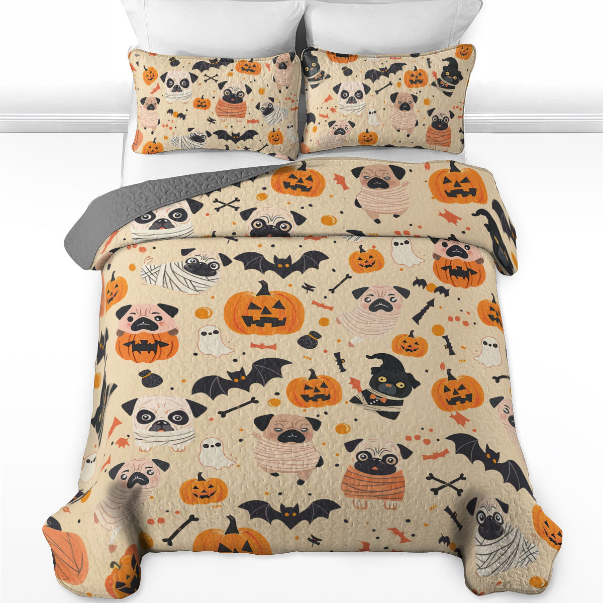 Shineful All Season Quilt 3-Piece Set Pug Mummy