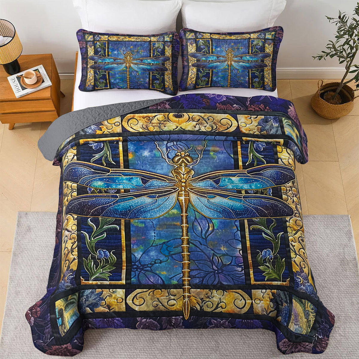 Shineful All Season Quilt 3-Piece Set Celestial Dragonfly