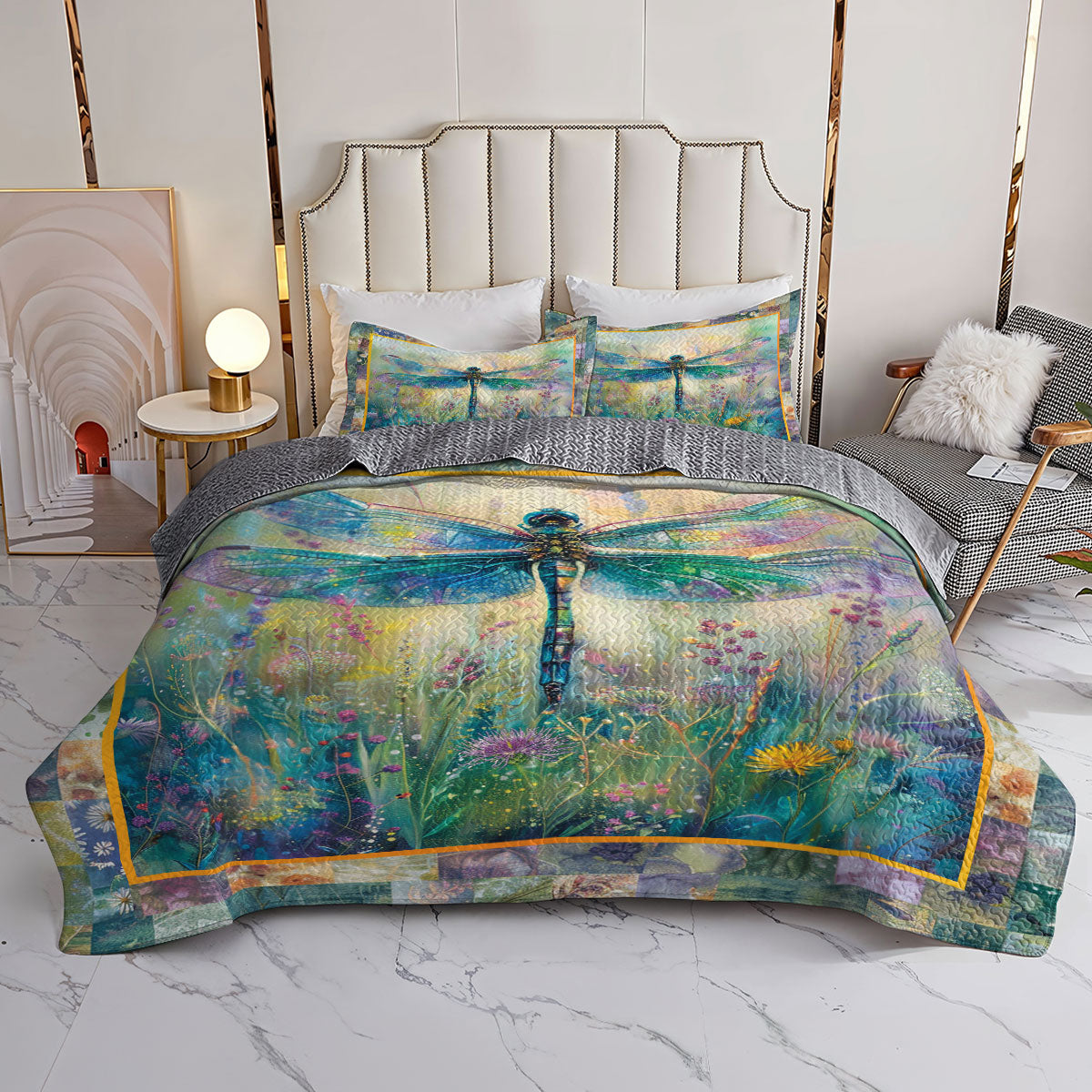 Shineful All Season Quilt 3-Piece Set Peaceful Dragonfly