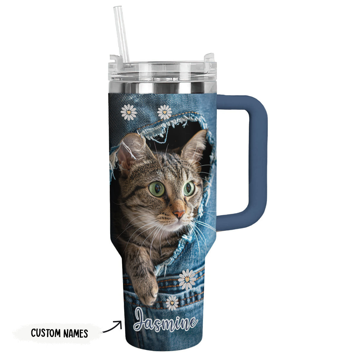 Shineful Tumbler Personalized Denim Cat Delight