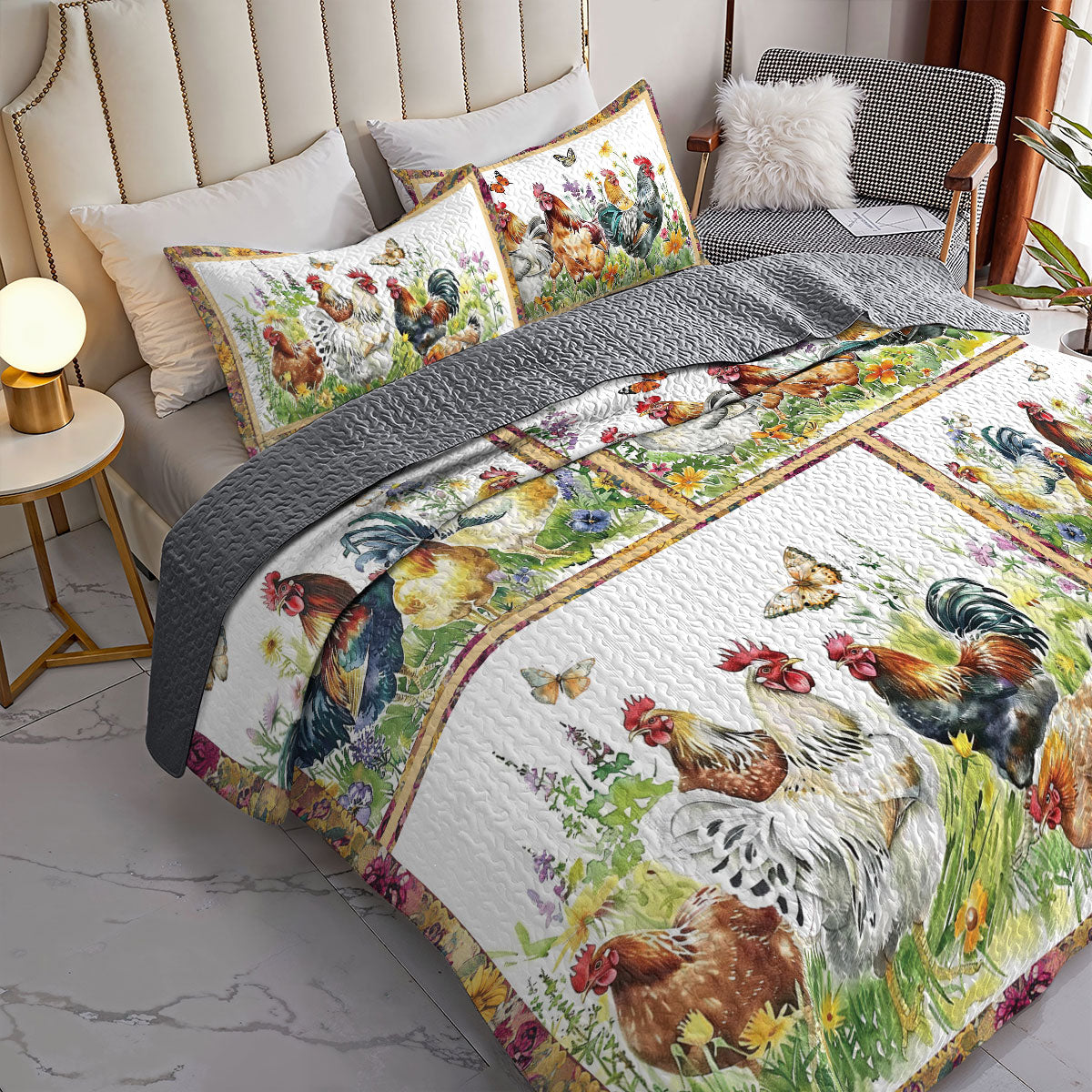 Shineful All Season Quilt 3-Piece Set Vintage Chicken