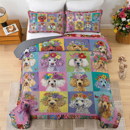 Shineful All Season Quilt 3-Piece Set Colorful Poodle