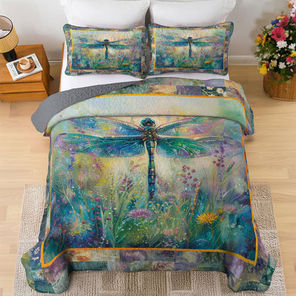 Shineful All Season Quilt 3-Piece Set Peaceful Dragonfly