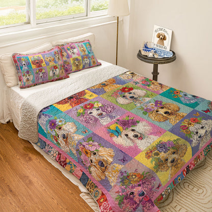 Shineful All Season Quilt 3-Piece Set Colorful Poodle