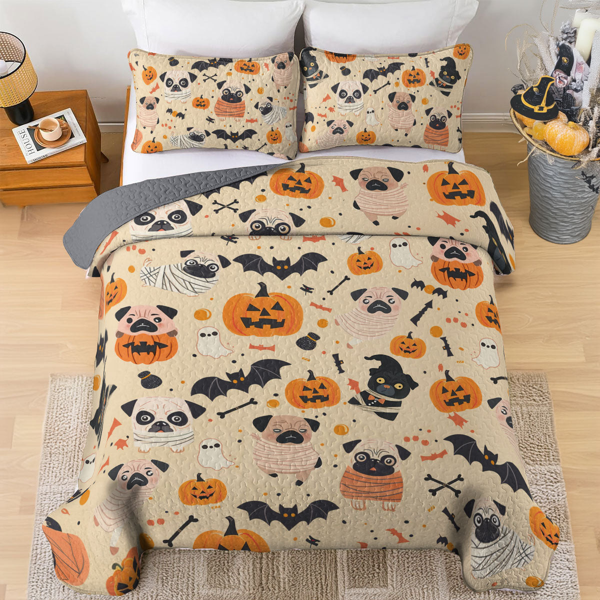 Shineful All Season Quilt 3-Piece Set Pug Mummy