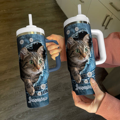 Shineful Tumbler Personalized Denim Cat Delight