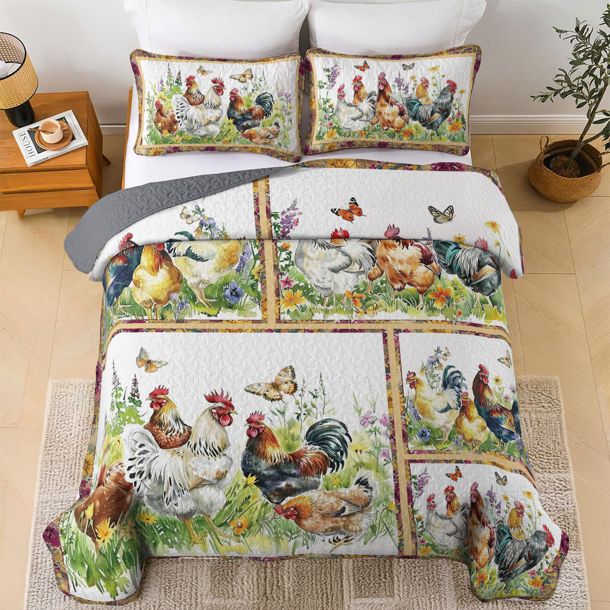 Shineful All Season Quilt 3-Piece Set Vintage Chicken