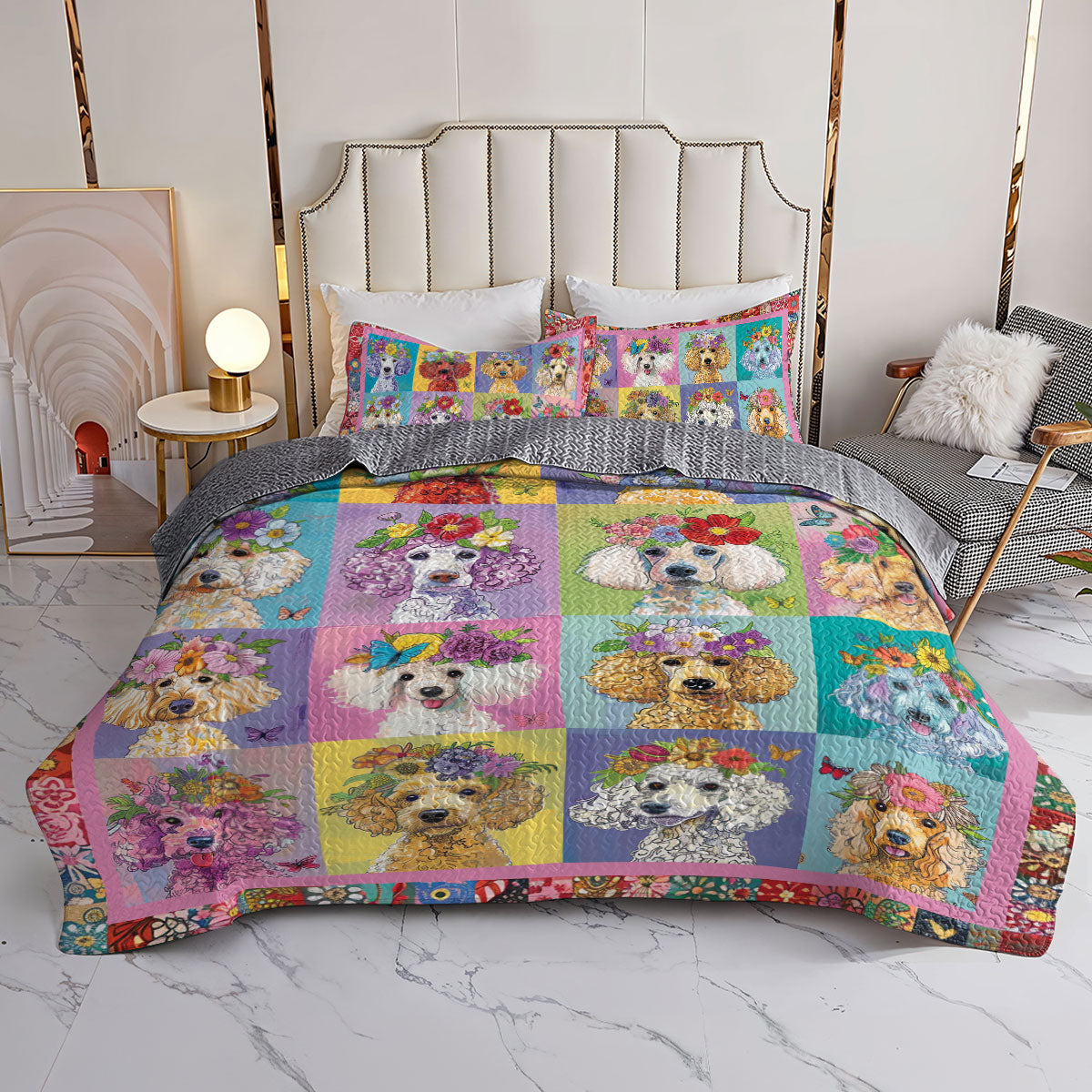 Shineful All Season Quilt 3-Piece Set Colorful Poodle