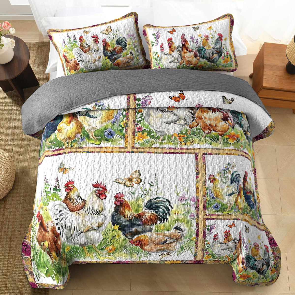 Shineful All Season Quilt 3-Piece Set Vintage Chicken