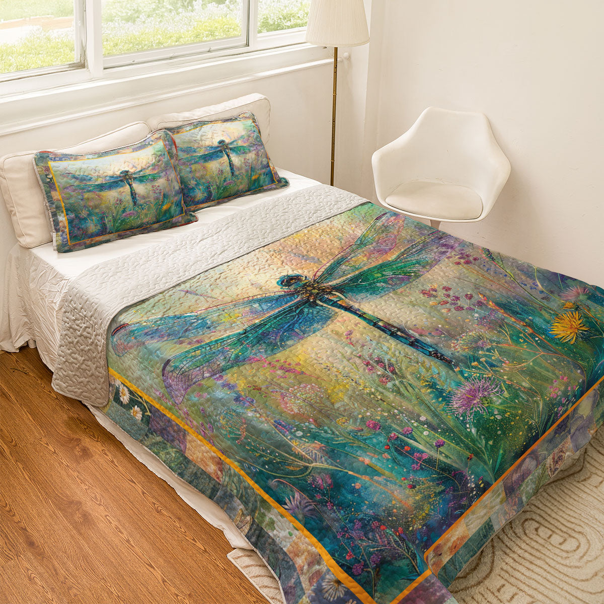 Shineful All Season Quilt 3-Piece Set Peaceful Dragonfly