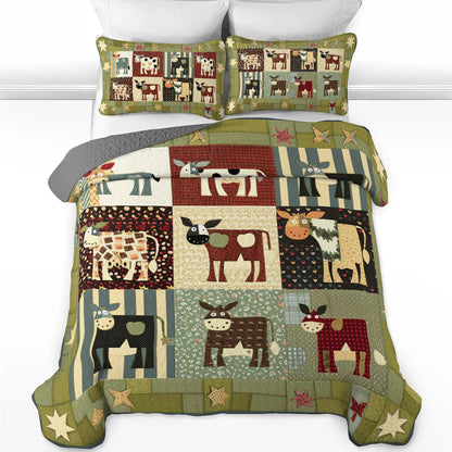 Shineful All Season Quilt 3-Piece Set Cow Farm Friends