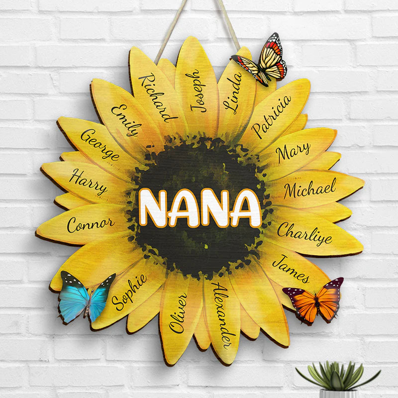 Shineful Nana Grandma Family Sunflower - Personalized Shaped Wood Sign