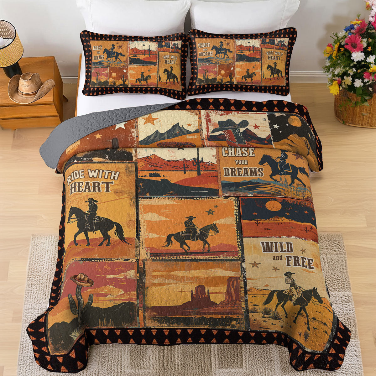 Shineful All Season Quilt 3-Piece Set Cowboy Wild And Free