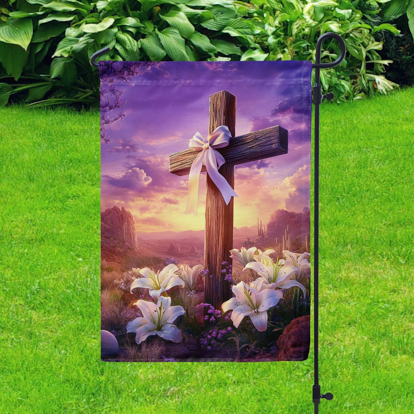 Shineful Garden Flag 12" x 18" Peaceful Sunrise Cross