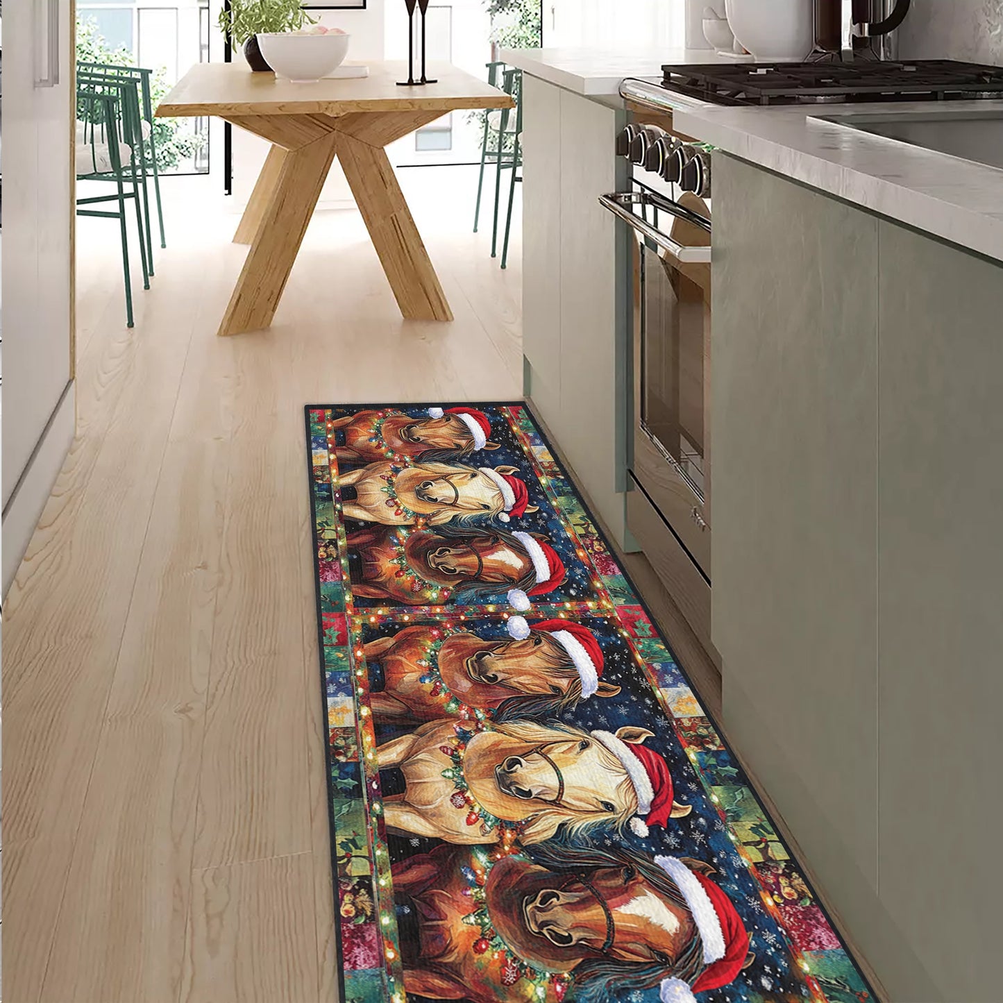 Tapis de sol antidérapant ultra fin Shineful, tapis de cuisine Holiday Horse Trio