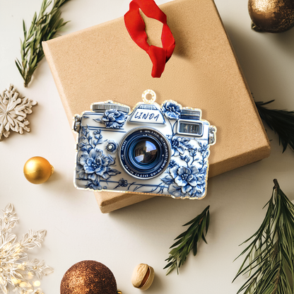 Shineful Personalized 2D Acrylic Ornament Elegant Blue Floral Camera