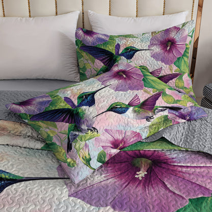 Shineful All Season Quilt 3-Piece Set Hummingbird Floral