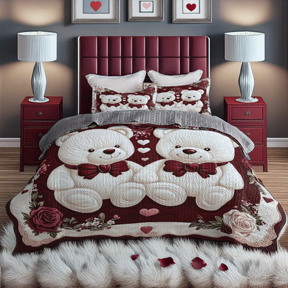 Shineful All Season Quilt 3-Piece Set Adorable Teddy Couple