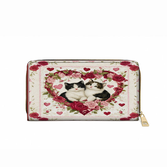 Shineful Leather Clutch Purse With Wristlet Strap Handle Kitten Love Blossom