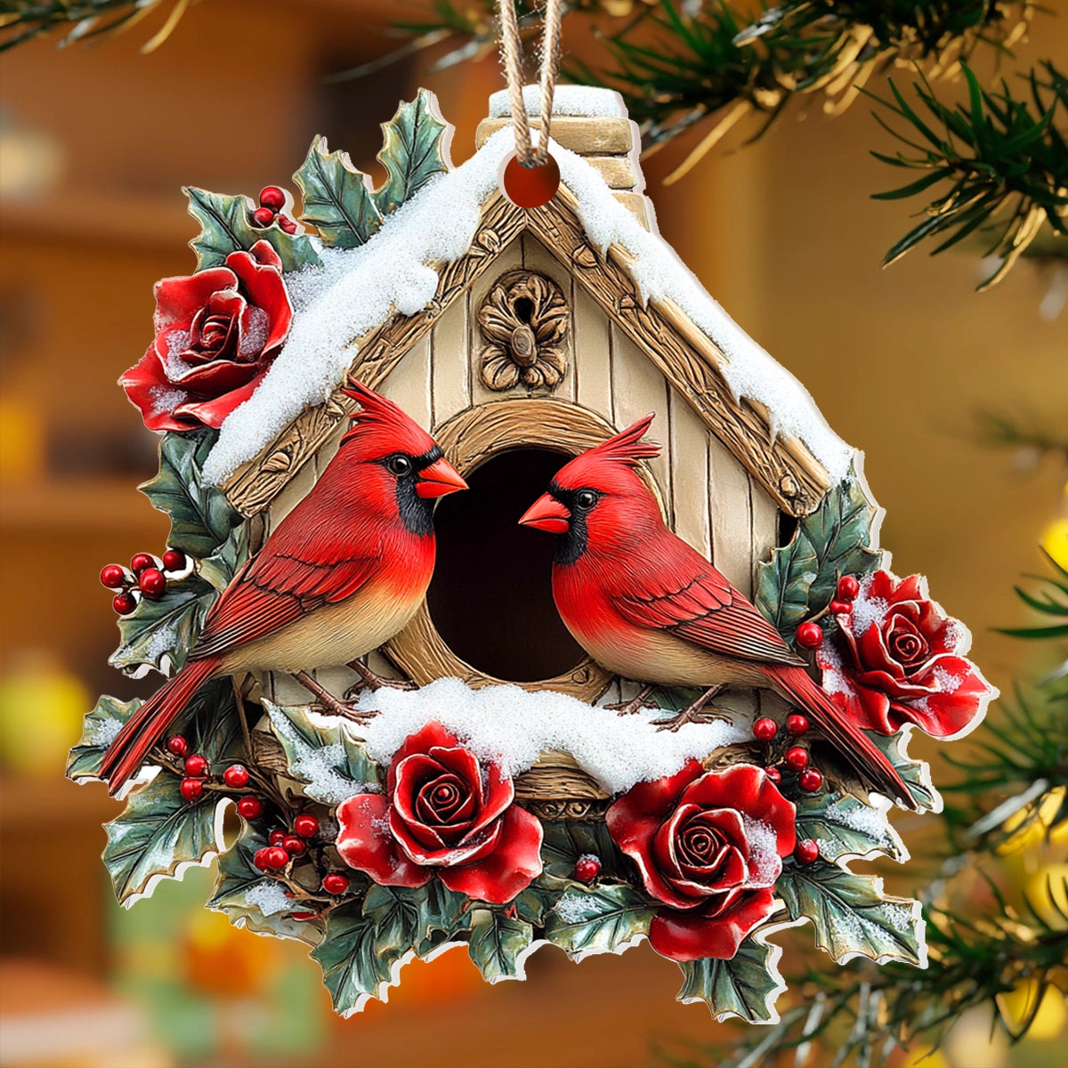 Glänzendes 2D-Acryl-Ornament - Cardinal Cozy Haven