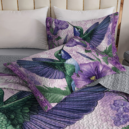 Shineful All Season Quilt 3-Piece Set Purple Hummingbird Harmony