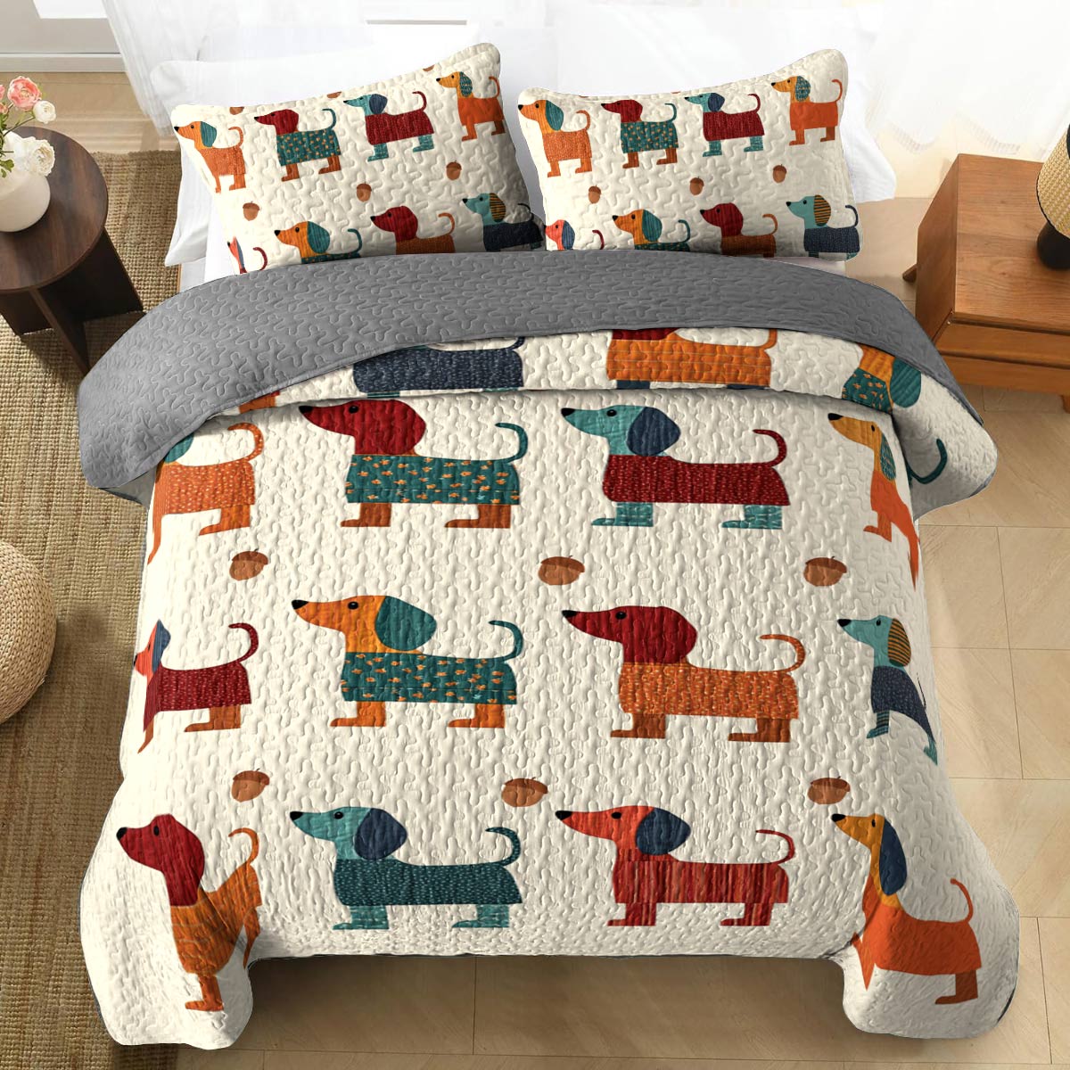 Shineful All Season Quilt 3-Piece Set Dachshund Delight