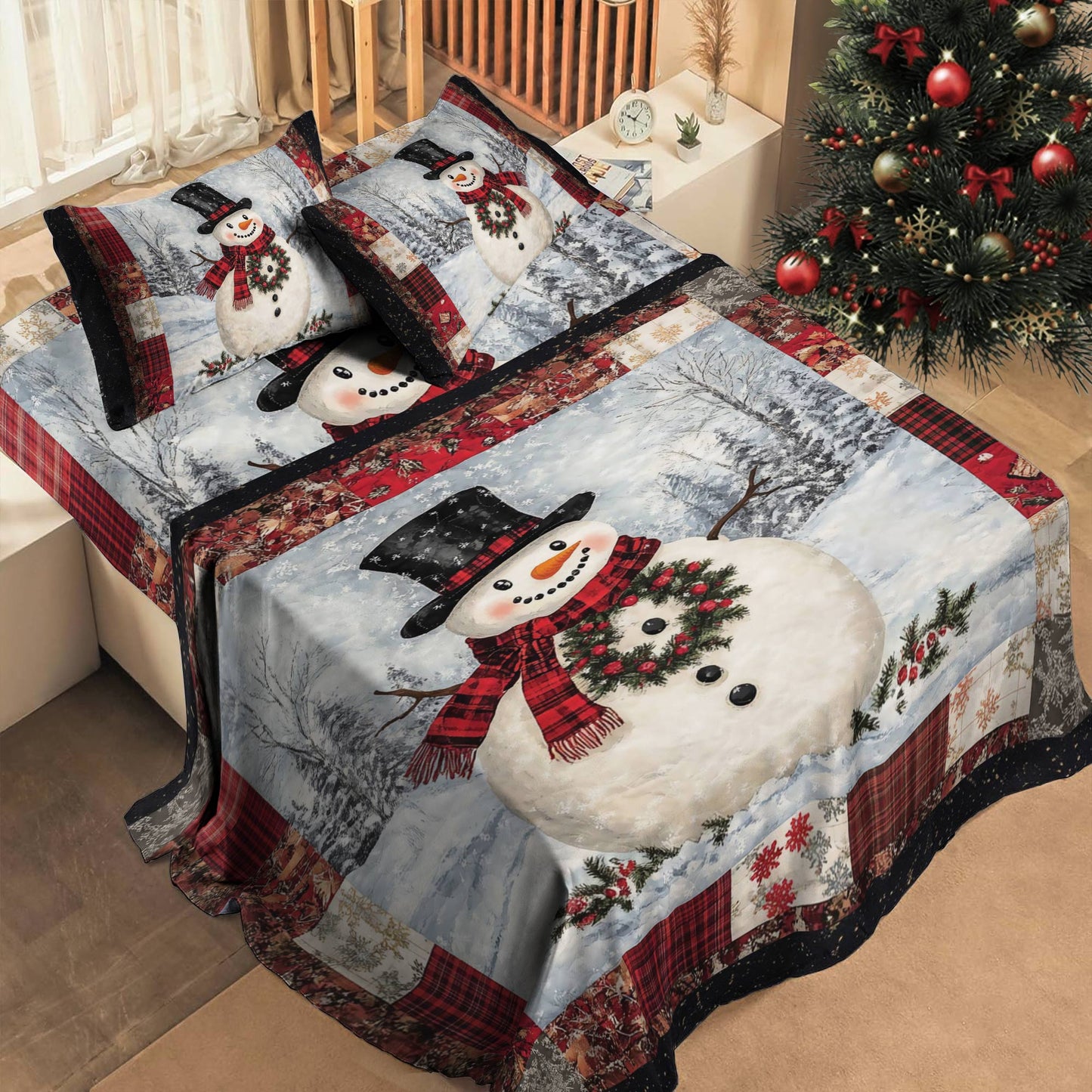 Ensemble de draps Shineful 4 pièces Bonhomme de neige souriant