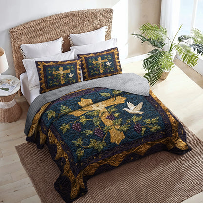 Shineful All Season Quilt 3-Piece Set Golden Cross Serenity