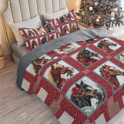 Shineful All Season Quilt 3-Piece Set Horse Holiday Hoofbeats