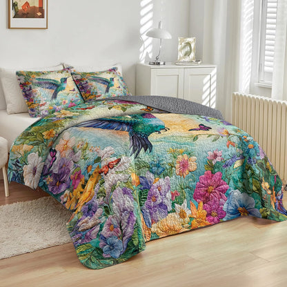 Shineful All Season Quilt 3-Piece Set - Garden Bliss Hummingbird