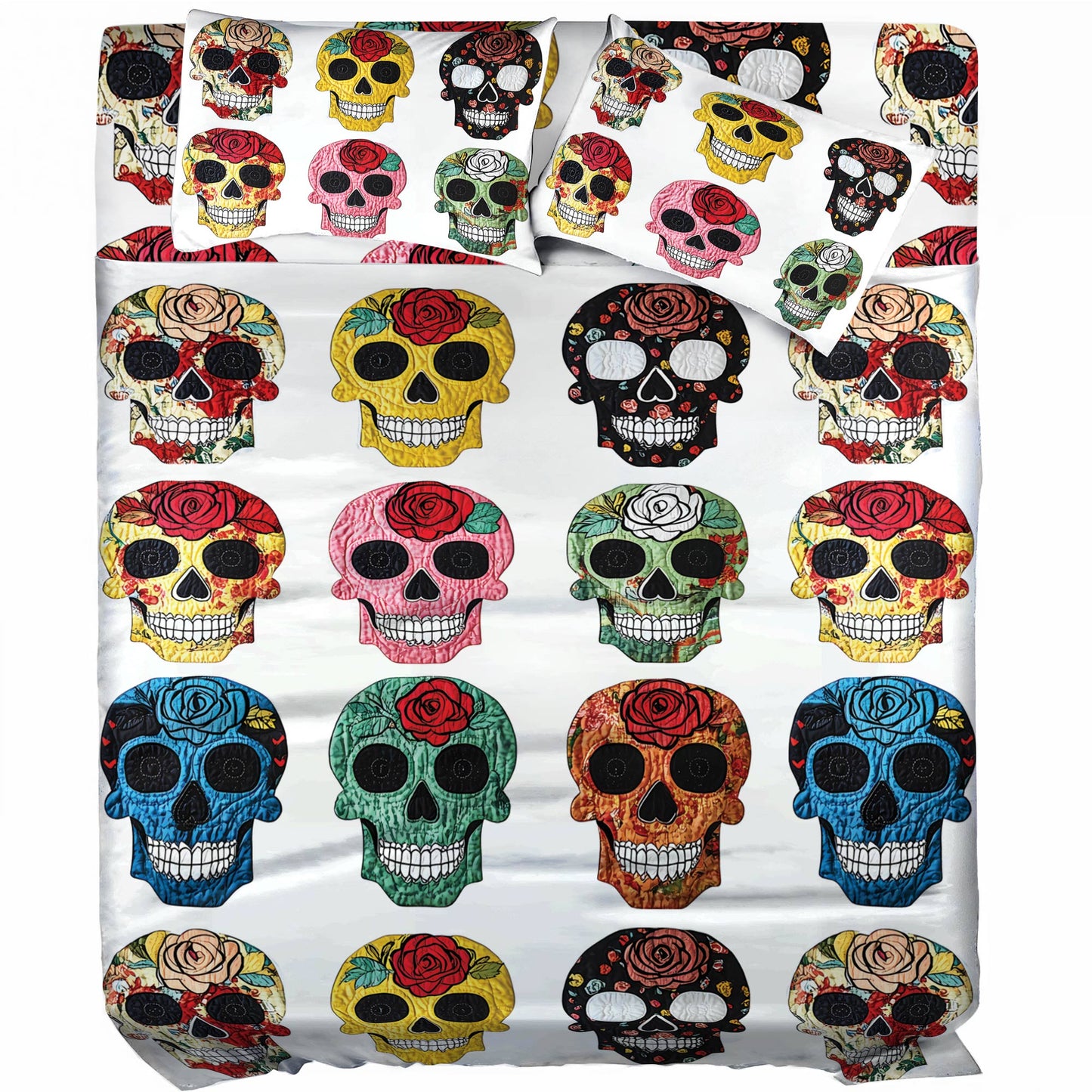 Shineful 4-Piece Bed Sheet Set Colorful Sugar Skull Roses