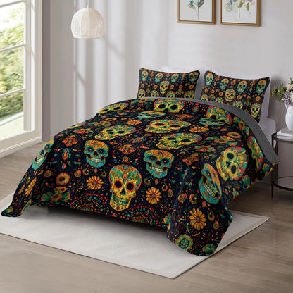 Shineful All Season Quilt 3-Piece Set - Boho Skull Harmony