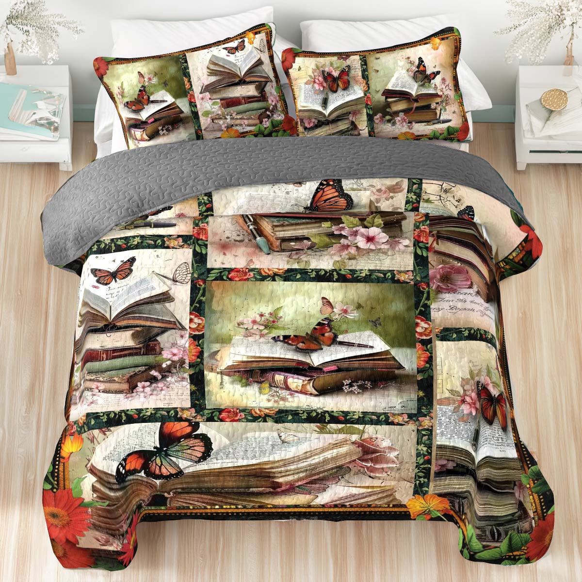 Shineful All Season Quilt 3-Piece Set Butterfly Books