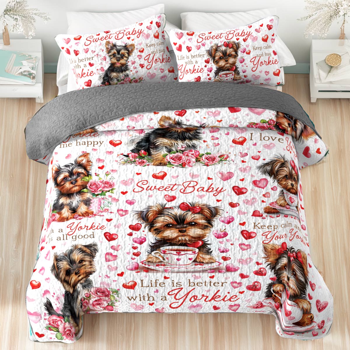 Shineful All Season Quilt 3-Piece Set Yorkie Baby