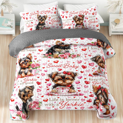 Shineful All Season Quilt 3-Piece Set Yorkie Baby