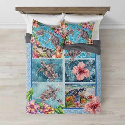 Shineful All Season Quilt 3-Piece Set Turtle Hibicus