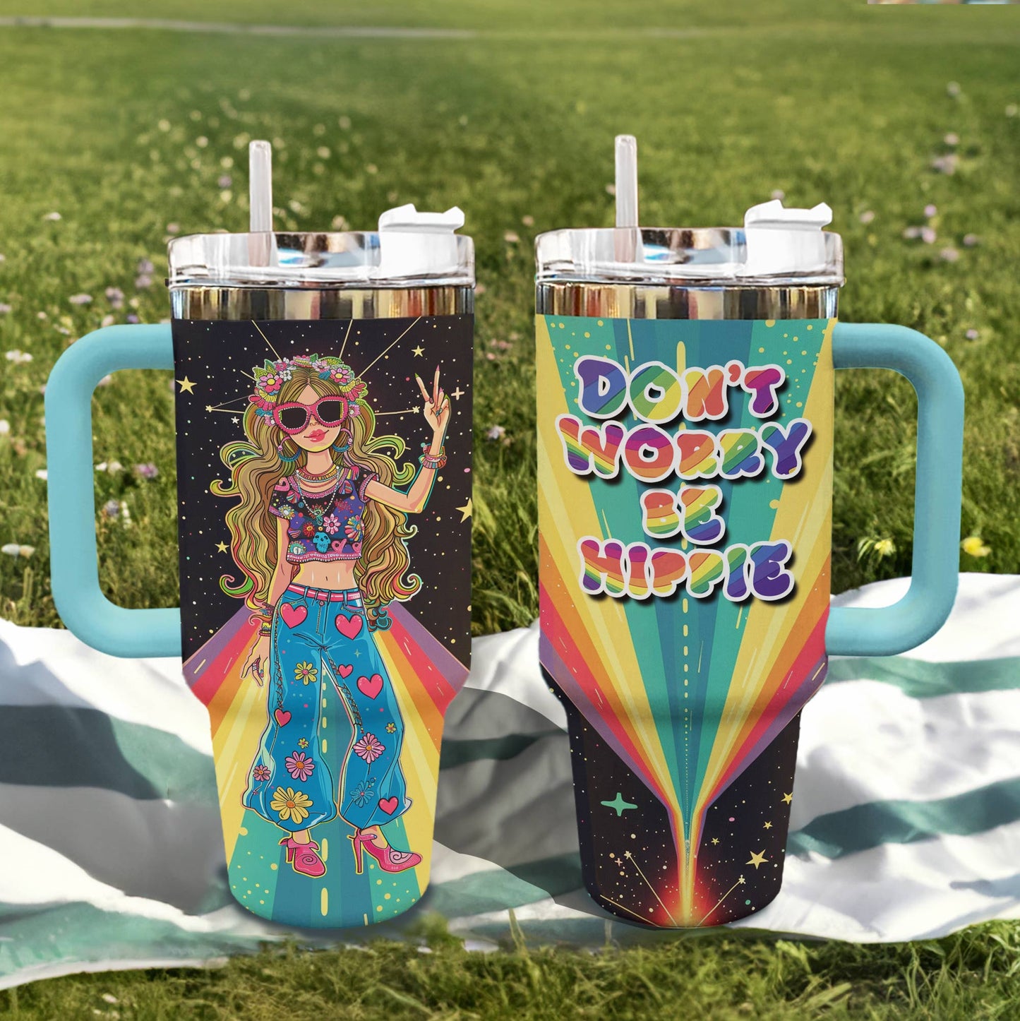 Glänzender Becher „Don't Worry Be Hippie“