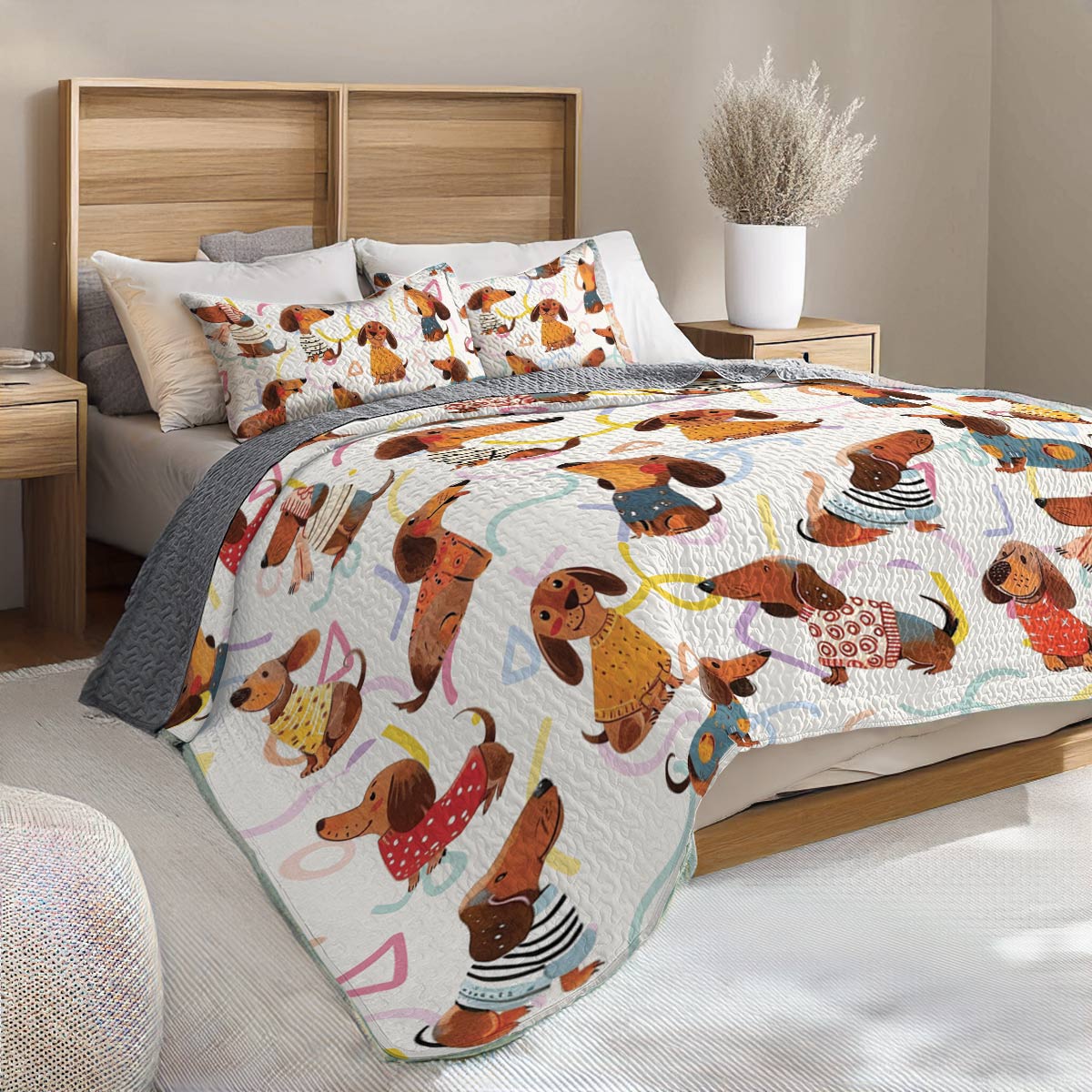 Shineful All Season Quilt 3-Piece Set Dachshund cute