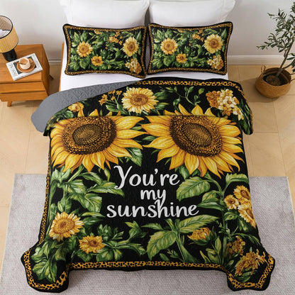 Shineful All Season Quilt 3-Piece Set Sunflower Quote