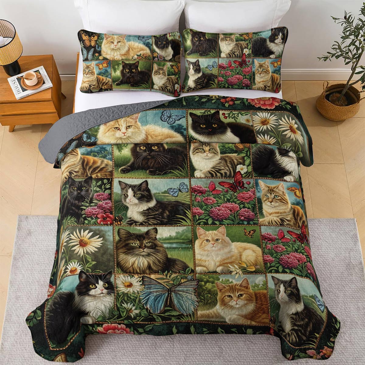 Shineful All Season Quilt 3-Piece Set Feline Fantasy