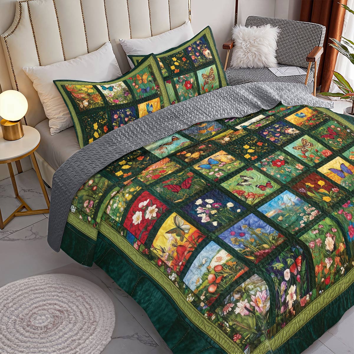 Shineful All Season Quilt 3-Piece Set Butterfly Garden