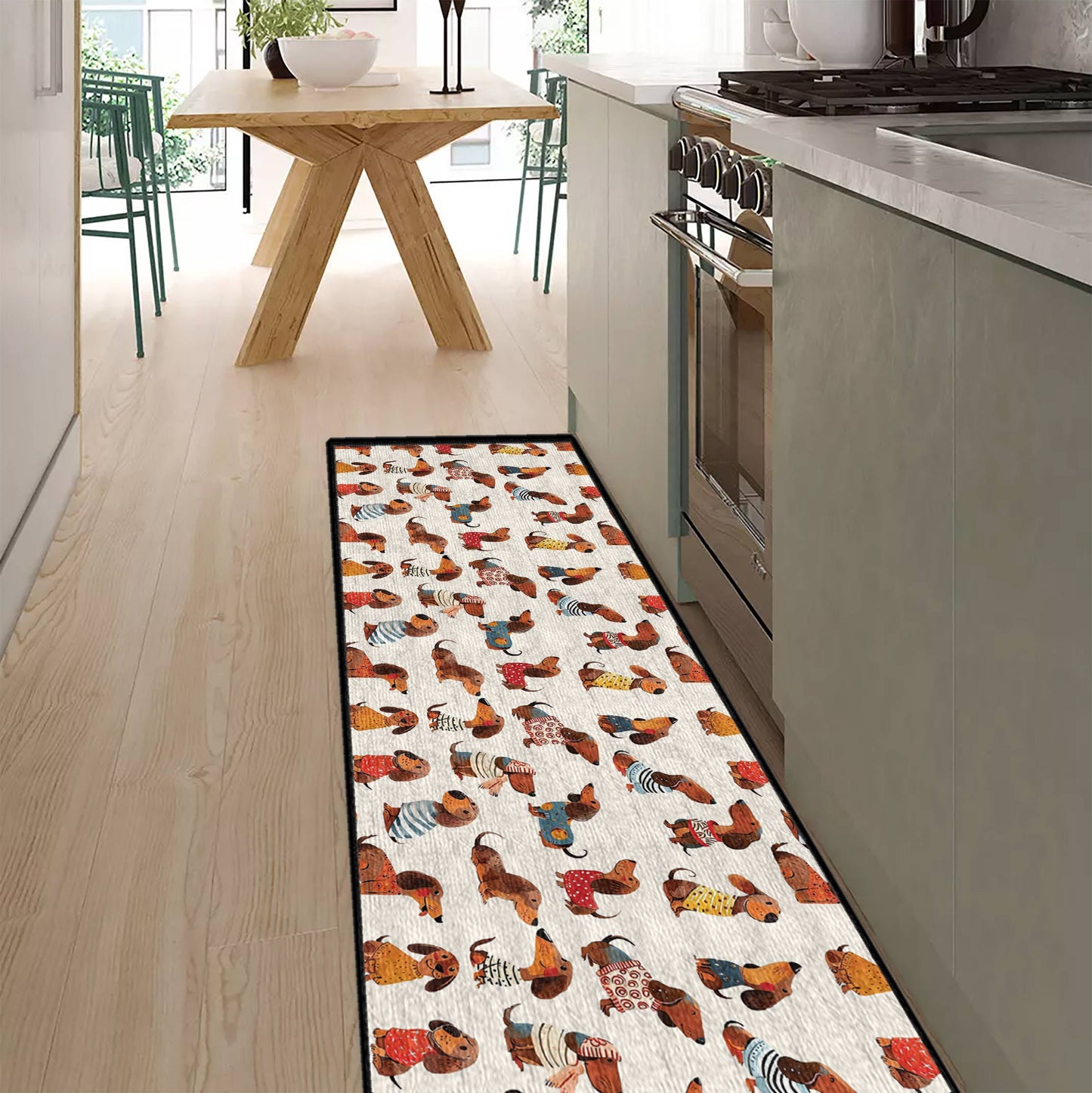 Tapis de sol antidérapant ultra fin, tapis de cuisine Teckel mignon