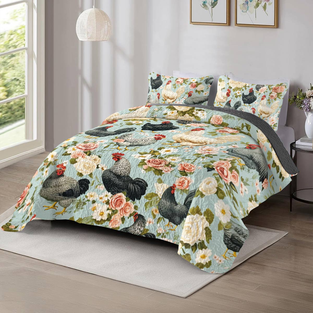 Shineful All Season Quilt 3-Piece Set Chicken Farmyard Bloom