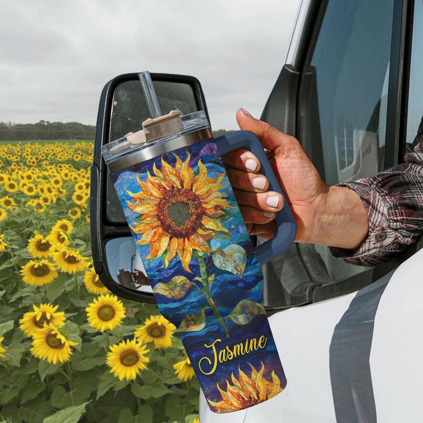 Shineful Tumbler Personalized Beautiful Sunflower Starry Night