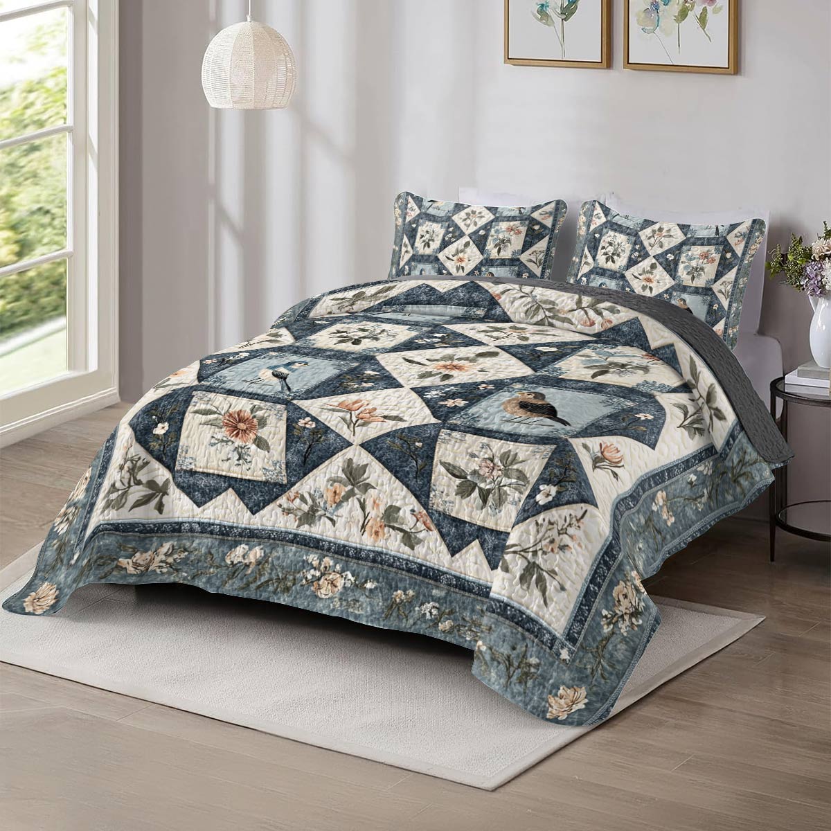 Shineful All Season Quilt 3-Piece Set Vintage Birdsong