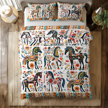 Shineful All Season Quilt 3-Piece Set Horse Floral Pattern