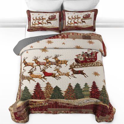 Shineful All Season Quilt 3-Piece Set Magical Santa Sleigh